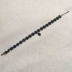 Black flower beaded choker